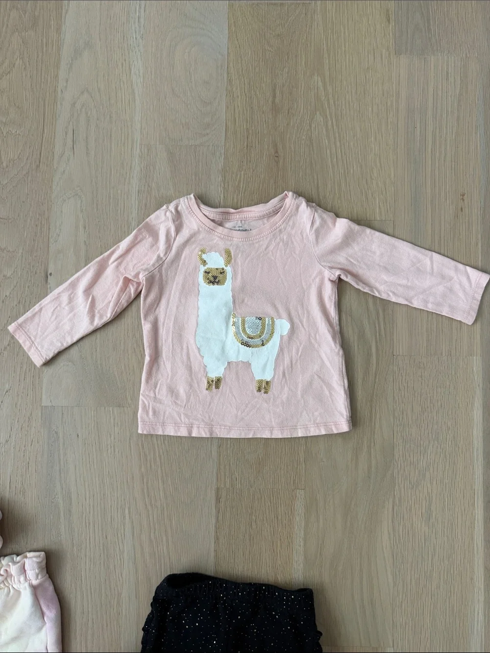 GAP Tie-Dye Set & Pink Llama Top with Black Sparkle Leggings